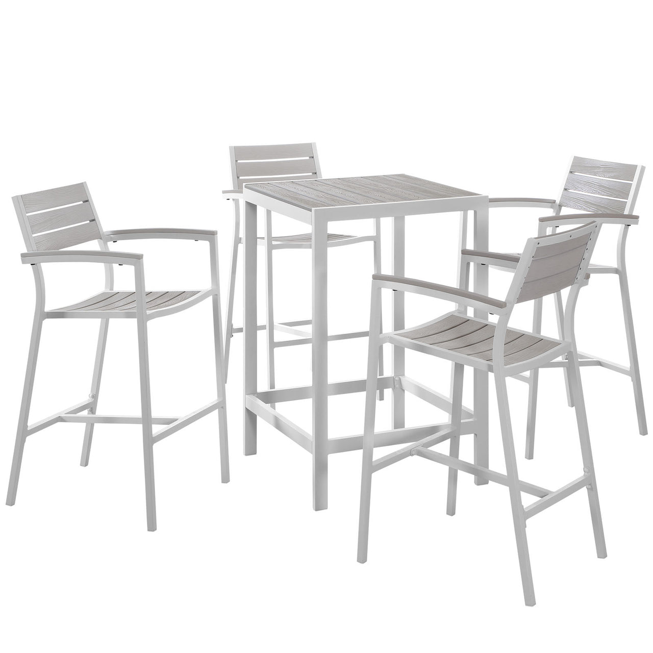 Maine 5 Piece Outdoor Patio Bar Set, White & Light Gray