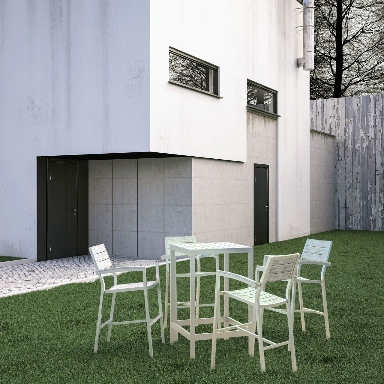 Maine 5 Piece Outdoor Patio Bar Set, White & Light Gray