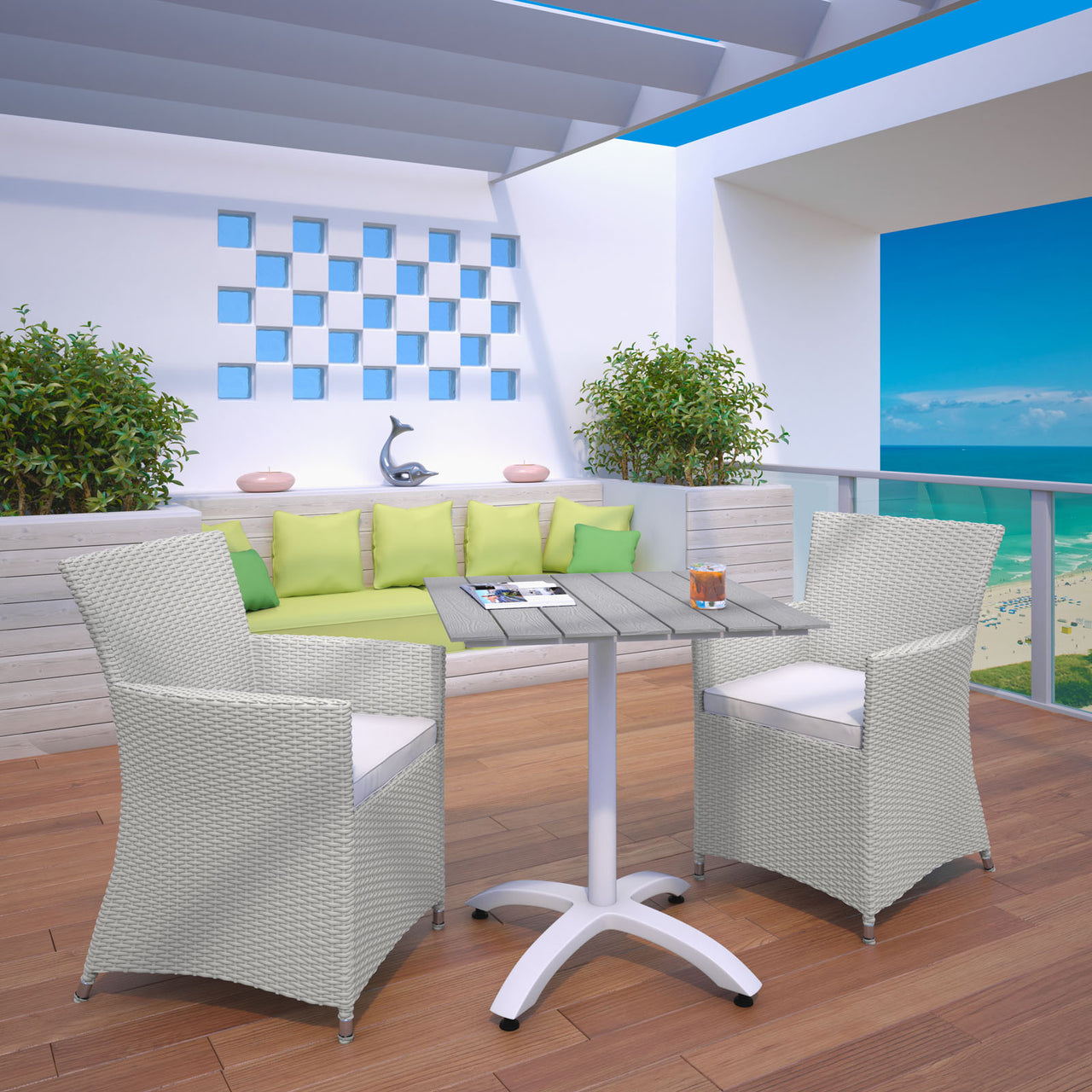 Intersect 3-Piece Alfresco Dining Set, Gray & White