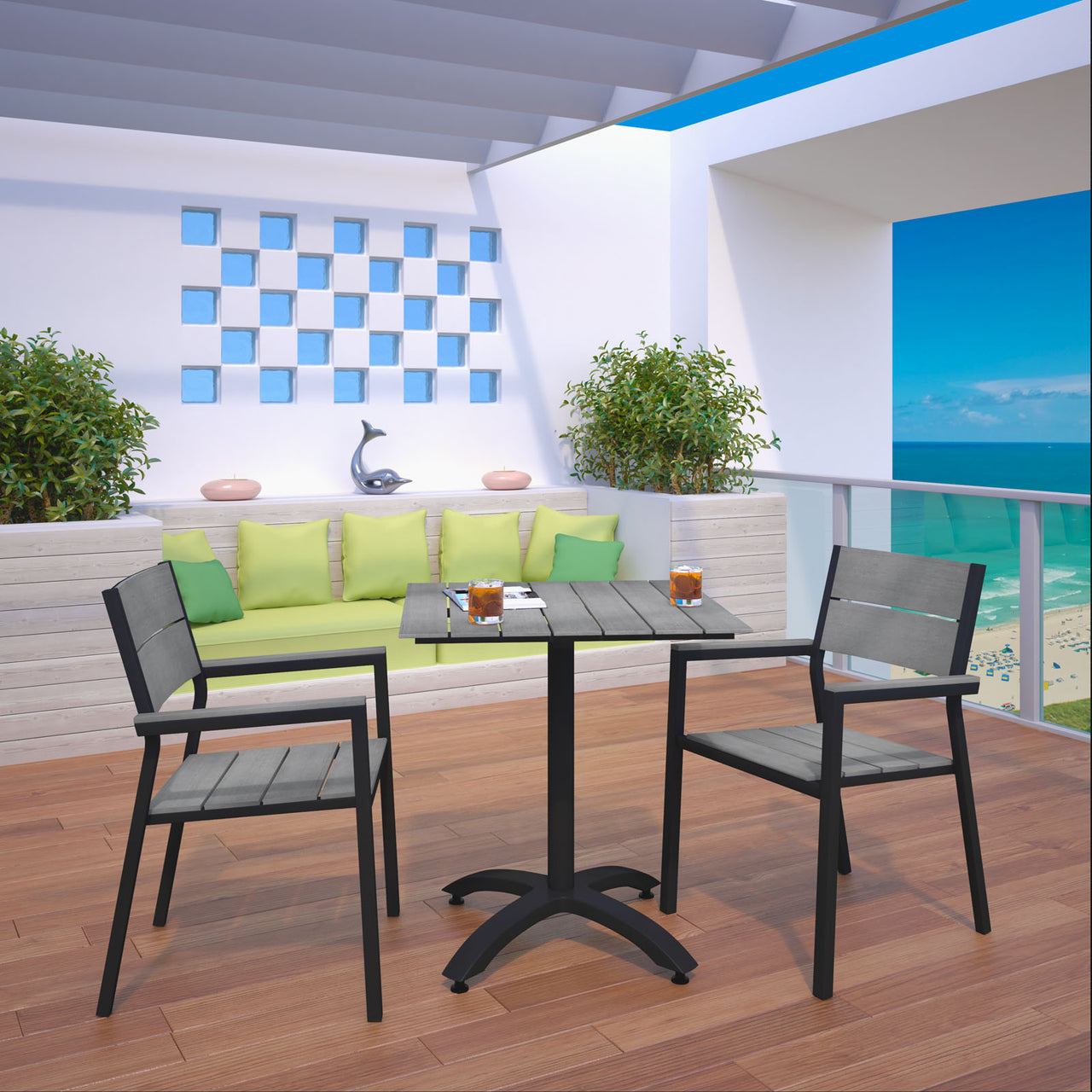 Seaboard 3-Piece Alfresco Dining Set, Brown & Gray