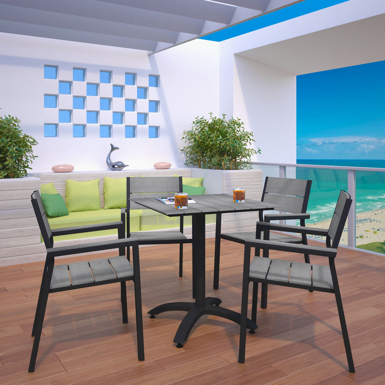 Maine 5 Piece Outdoor Patio Dining Set, Brown & Gray