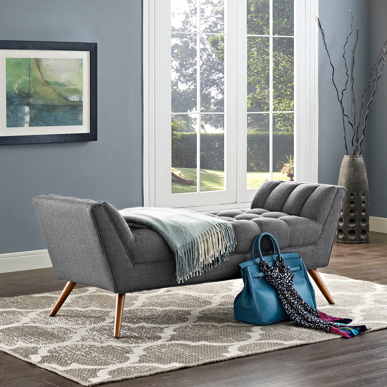 Sloped Fabric Bench, Gray