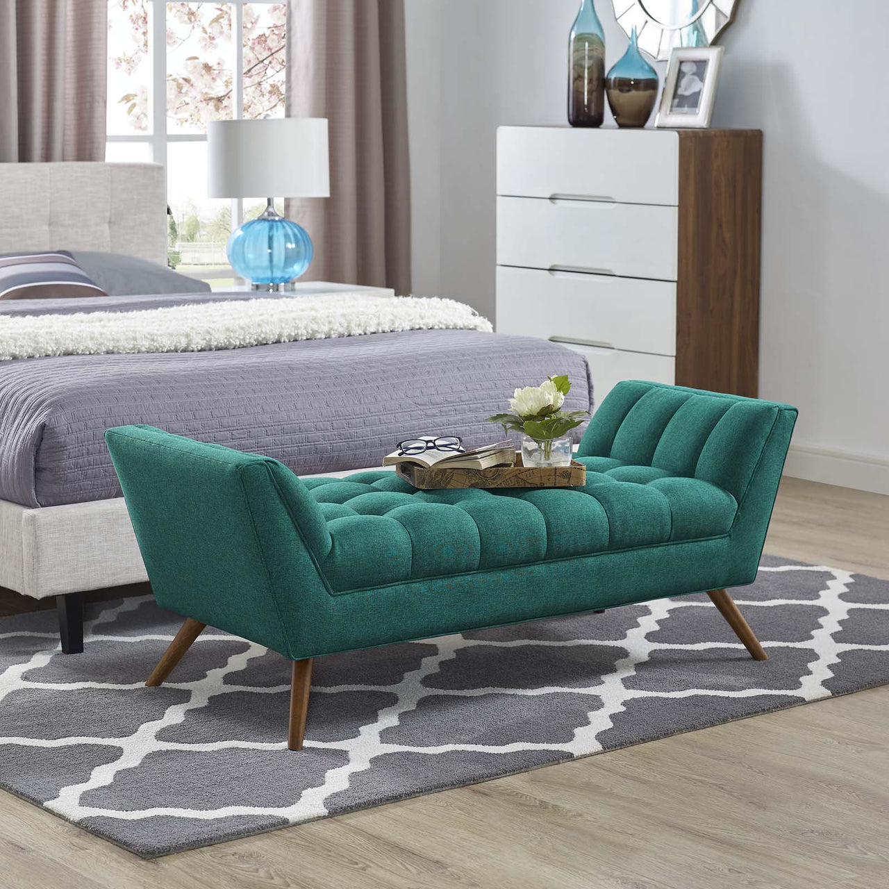 Sloped Fabric Bench, Teal
