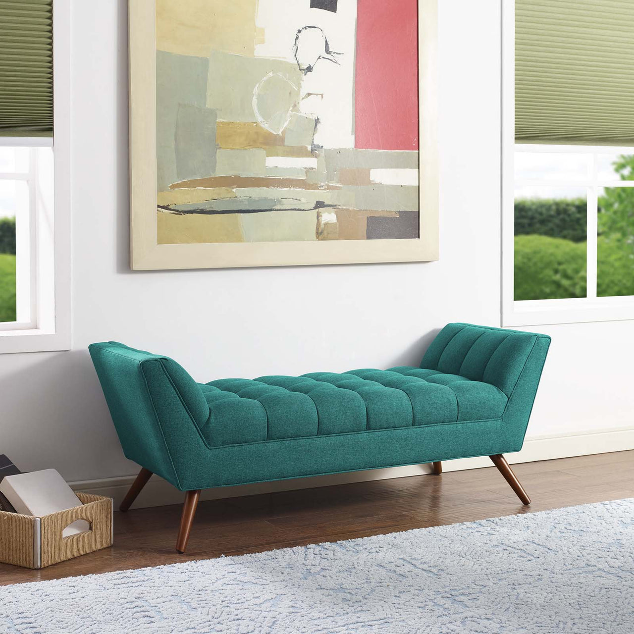 Sloped Fabric Bench, Teal