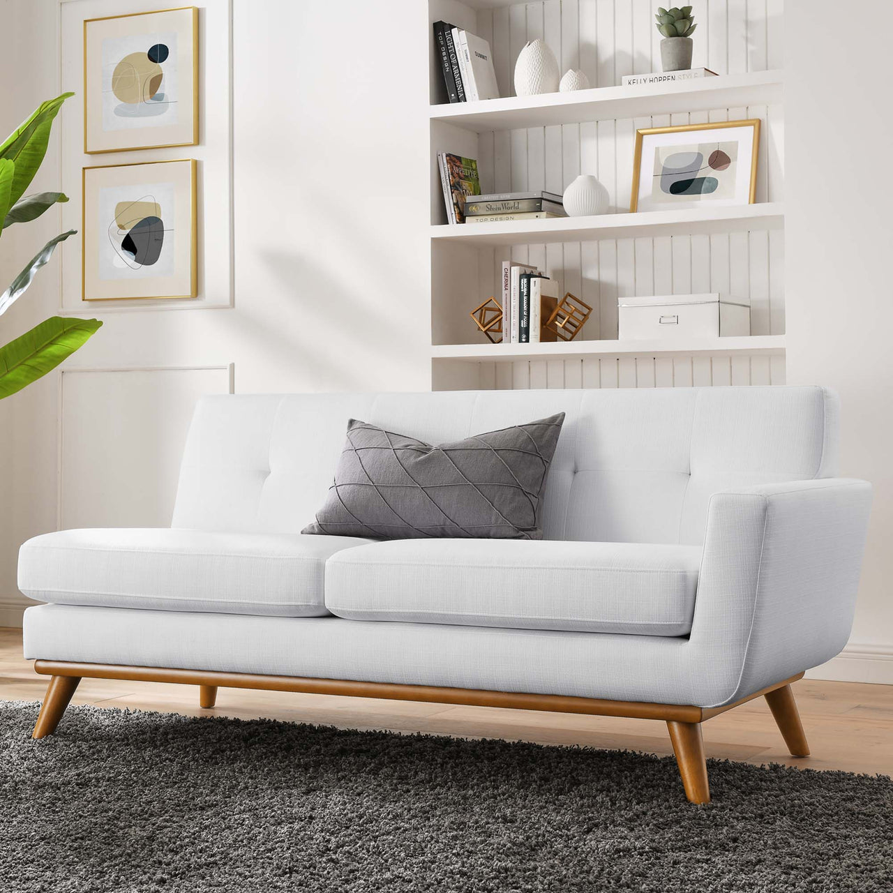 Engage Right-Arm Upholstered Fabric Loveseat | Modular Sectional Component, White