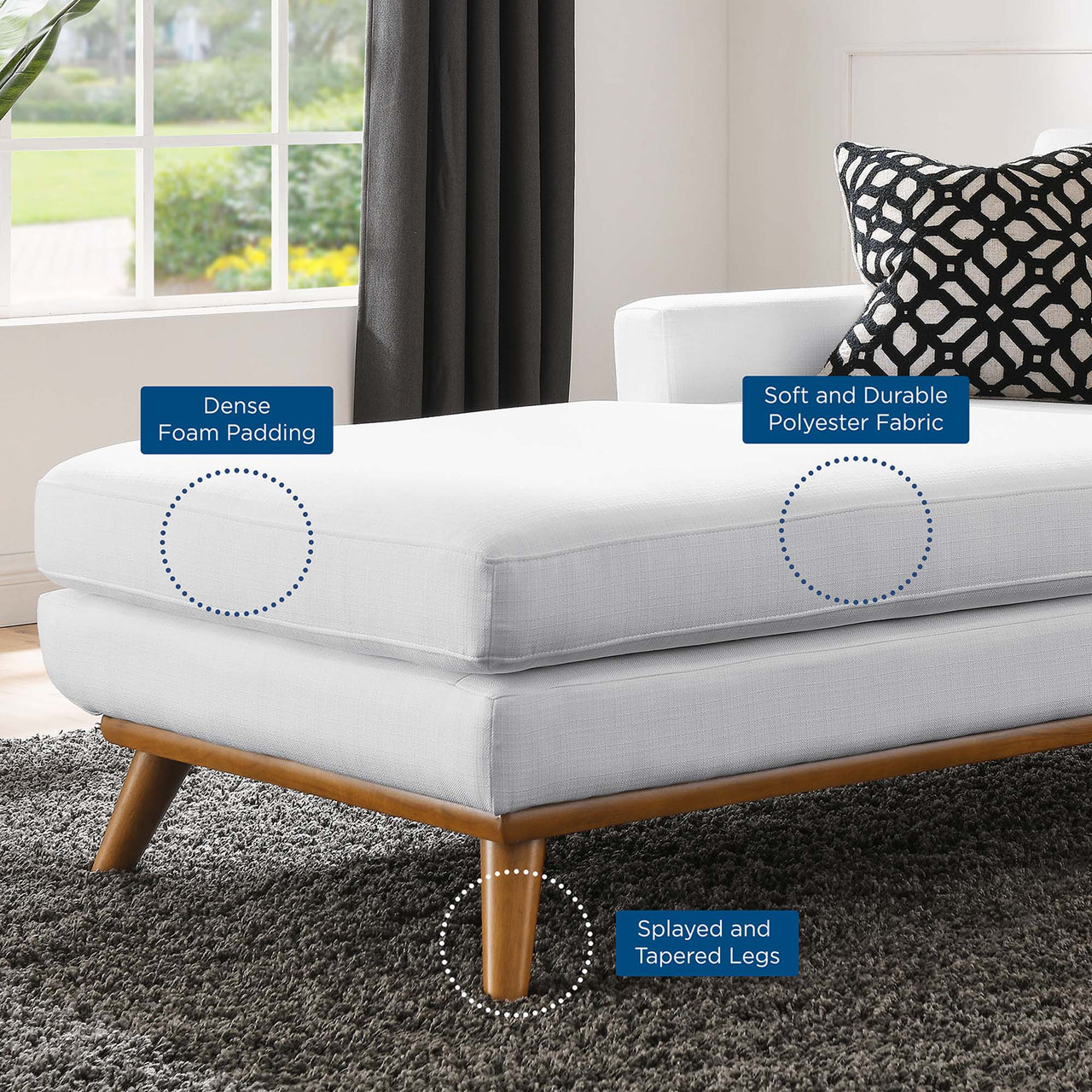 Rendezvous Left-Facing Fabric Chaise | Modular Sectional Component, White