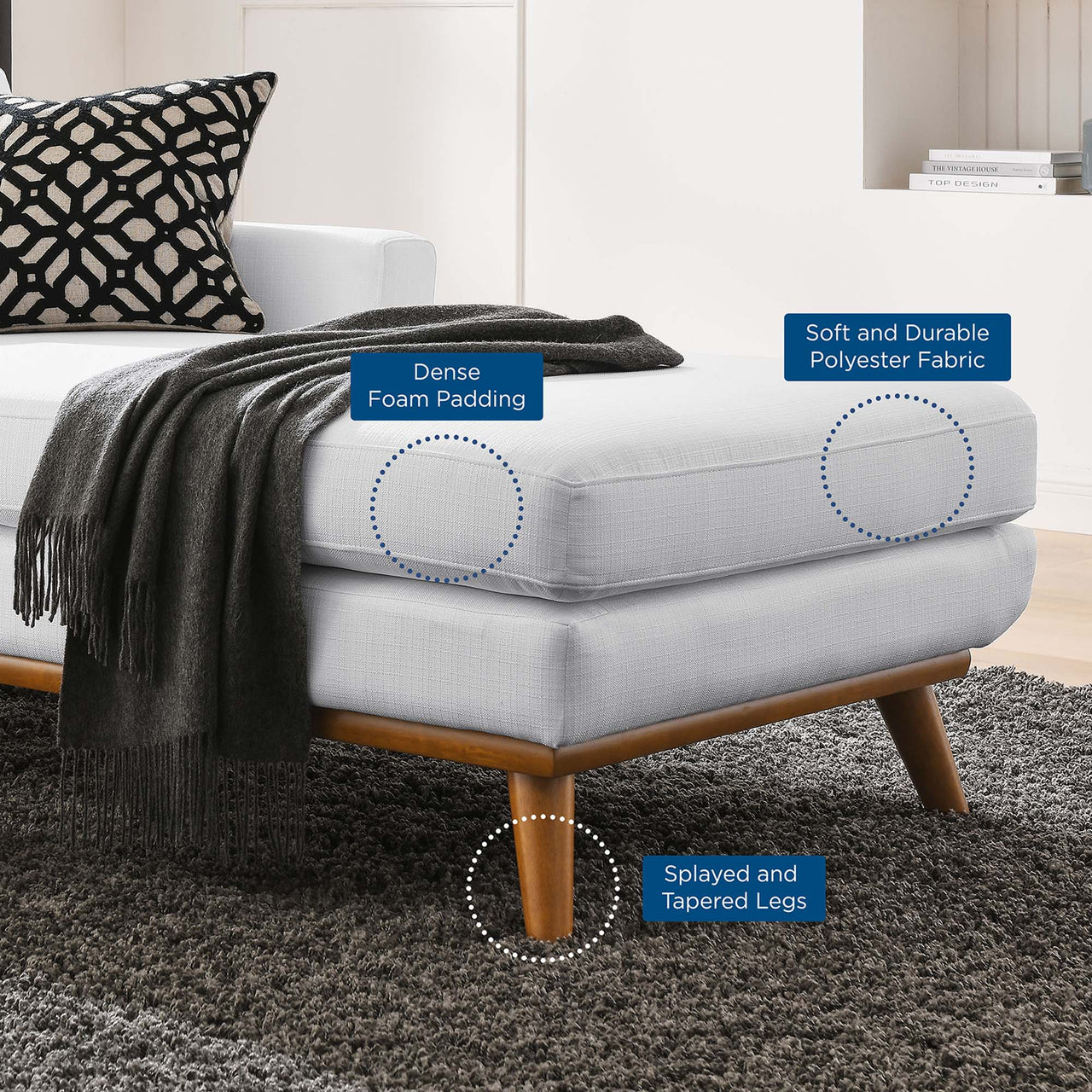 Rendezvous Right-Facing Fabric Chaise | Modular Sectional Component, White