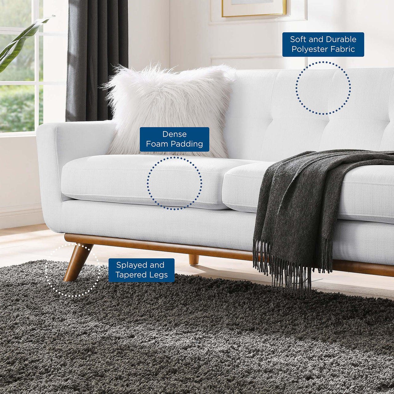 Engage Left-Arm Upholstered Fabric Loveseat | Modular Sectional Component, White