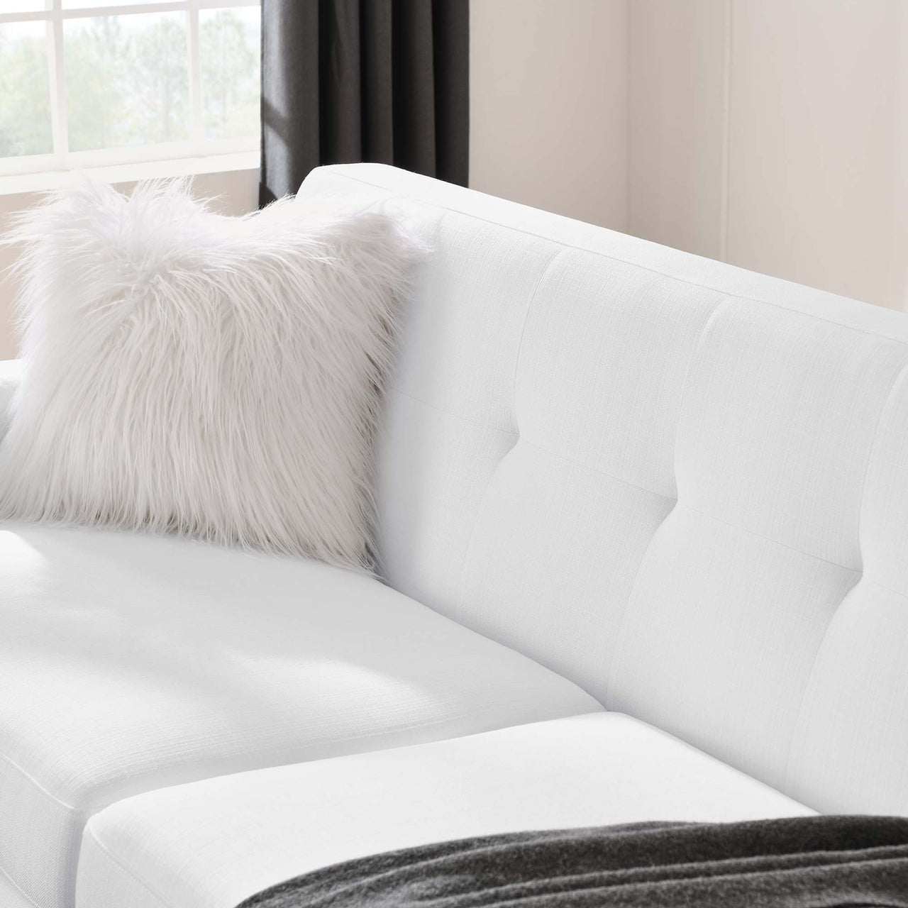 Engage Left-Arm Upholstered Fabric Loveseat | Modular Sectional Component, White