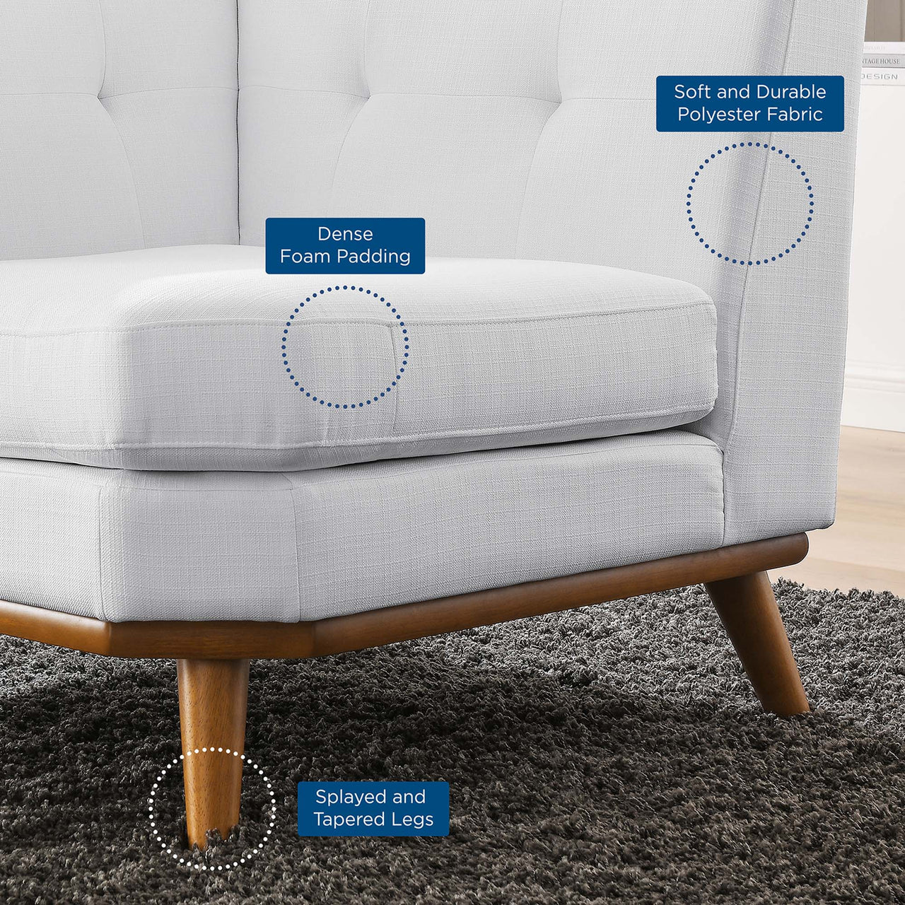 Rendezvous Textured Fabric Corner Chair | Modular Sectional Component, White