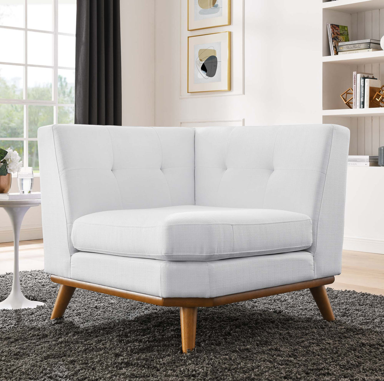 Rendezvous Textured Fabric Corner Chair | Modular Sectional Component, White