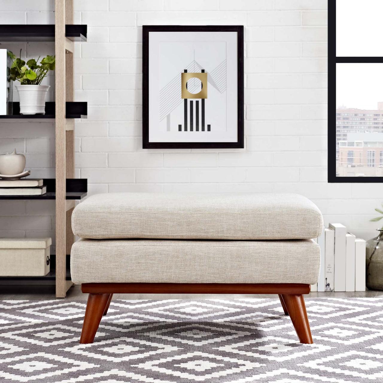 Engage Upholstered Fabric Ottoman | Modular Sectional Component, Beige