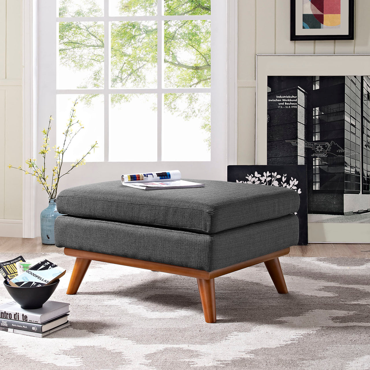 Rendezvous Textured Fabric Ottoman | Modular Sectional Component, Gray
