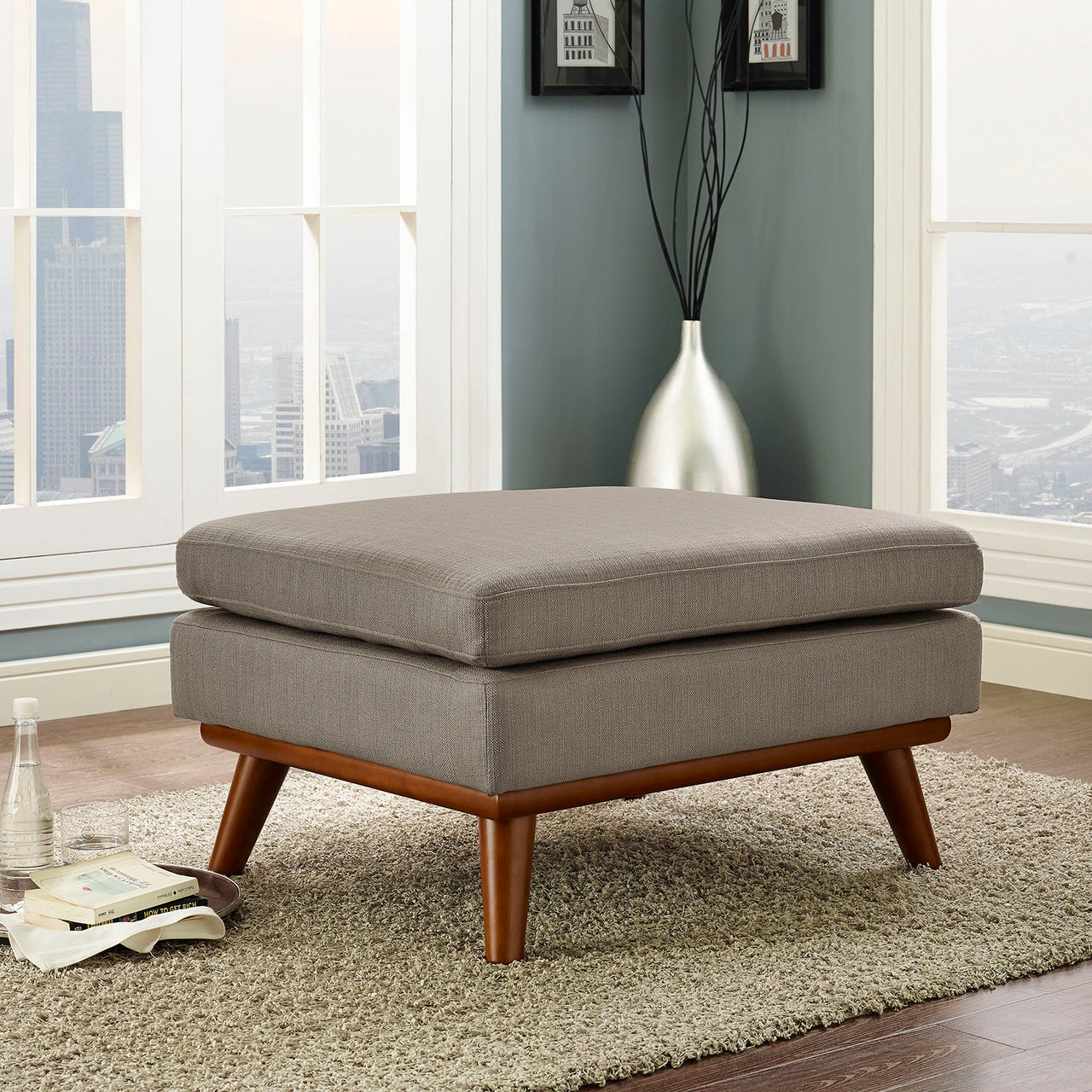 Rendezvous Textured Fabric Ottoman | Modular Sectional Component, Granite