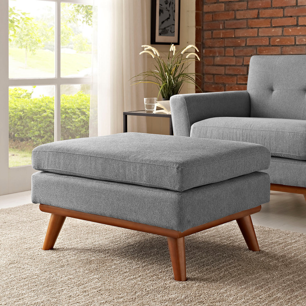 Rendezvous Textured Fabric Ottoman | Modular Sectional Component, Light Gray