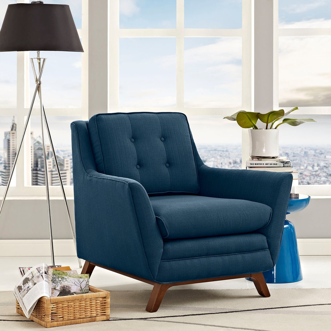 Beguile Upholstered Fabric Armchair, Azure