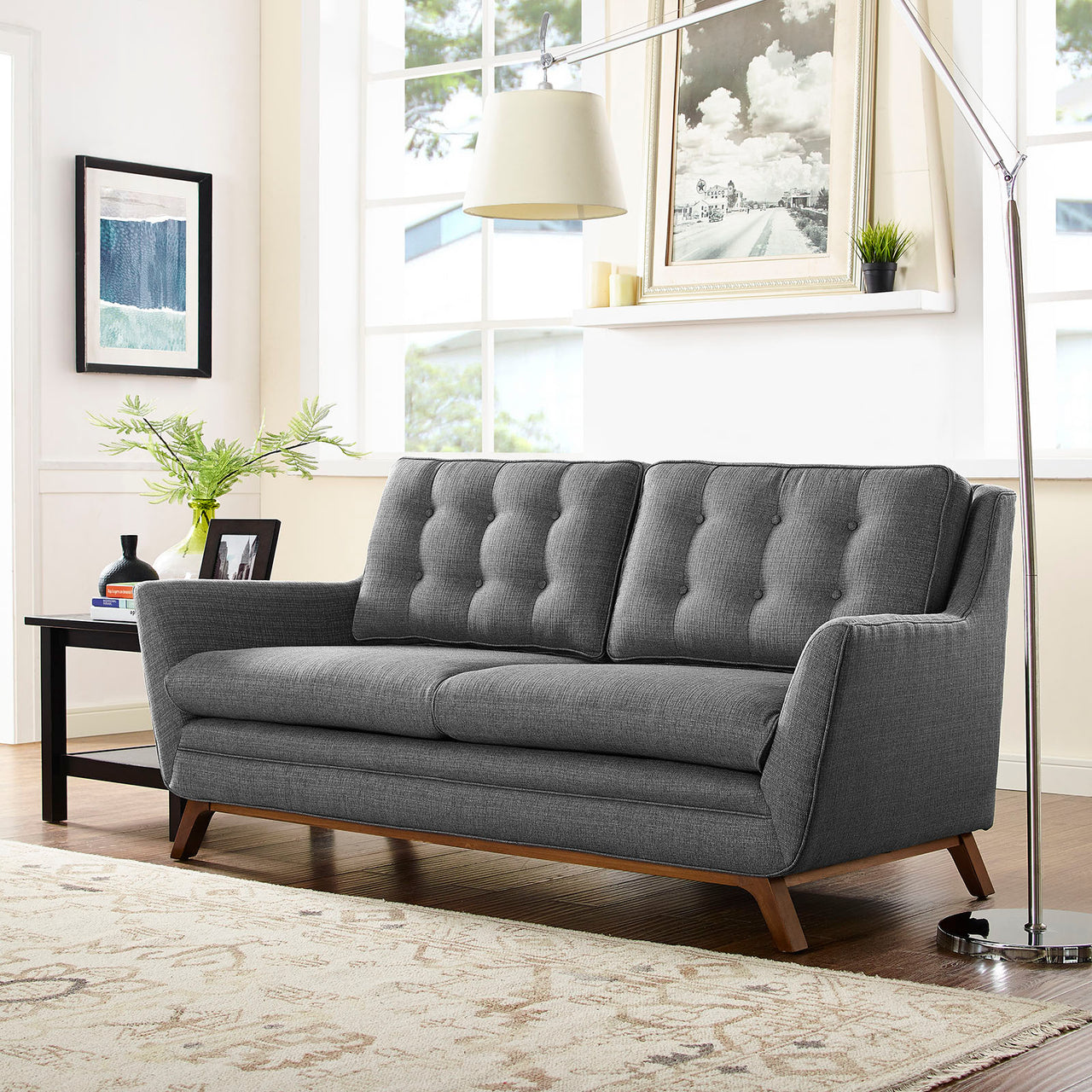 Beguile Upholstered Fabric Loveseat, Gray