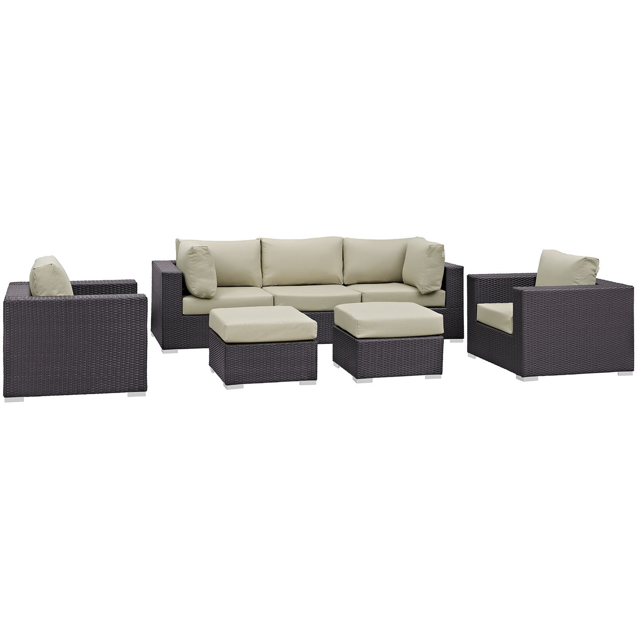 Gather 7 Piece Outdoor Patio Sectional Set, Espresso & Beige