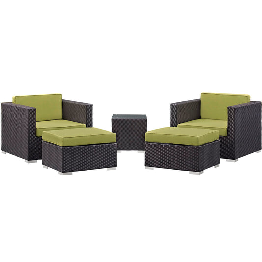 Conversation 5-Piece Alfresco Sectional Set, Espresso & Peridot