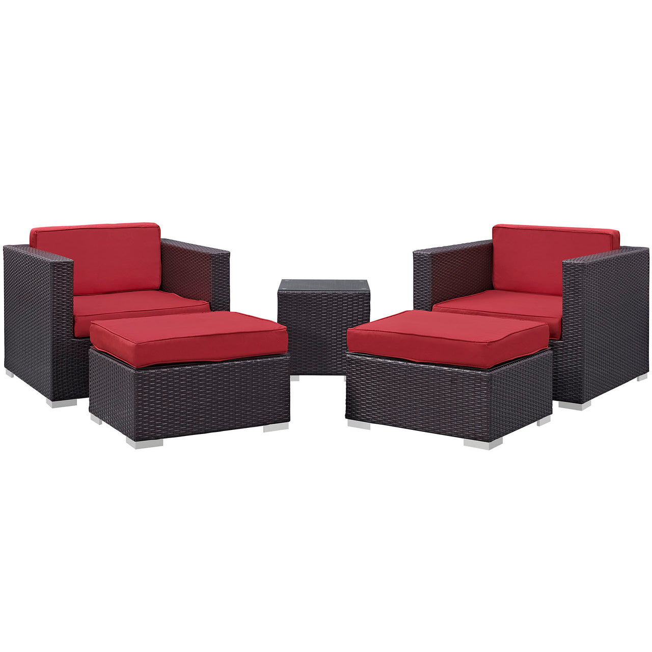 Conversation 5-Piece Alfresco Sectional Set, Espresso & Red