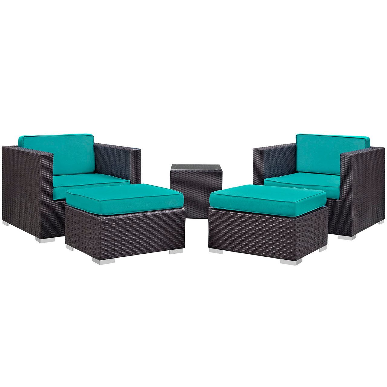 Conversation 5-Piece Alfresco Sectional Set, Espresso & Turquoise