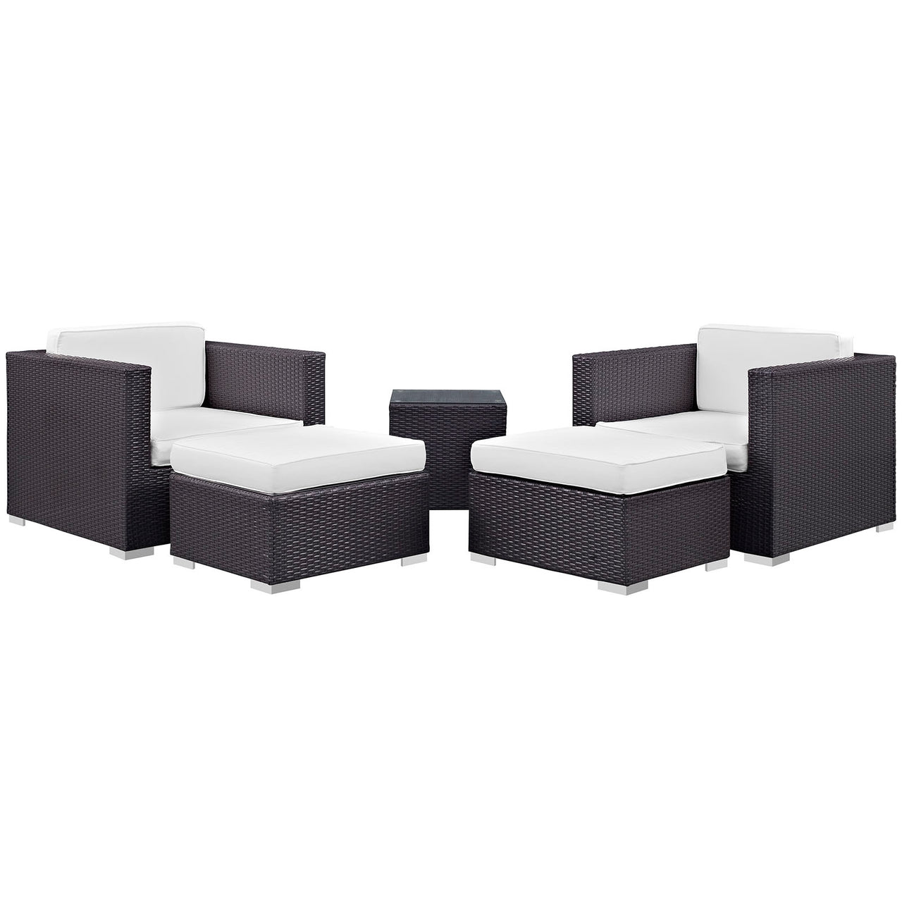 Conversation 5-Piece Alfresco Sectional Set, Espresso & White