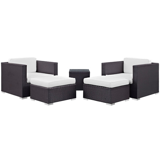 Conversation 5-Piece Alfresco Sectional Set, Espresso & White