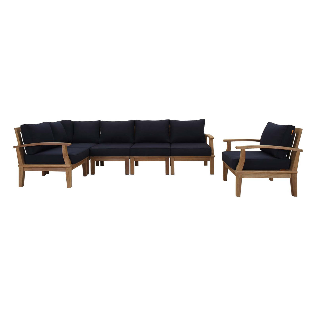 Shorehaven 6-Piece Alfresco Lounging Set, Natural Wood & Navy