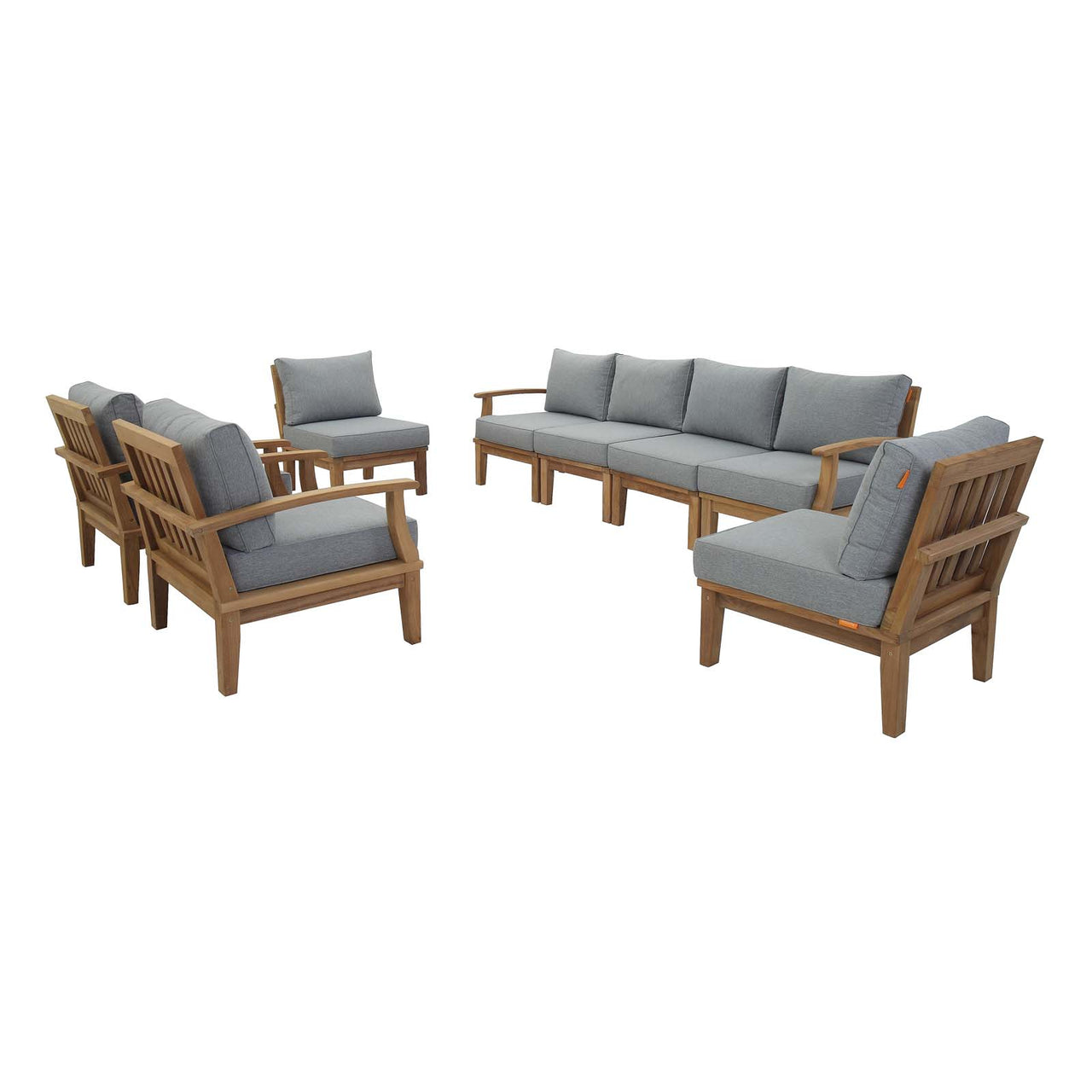Marina 8 Piece Outdoor Patio Teak Set, Natural Wood & Gray