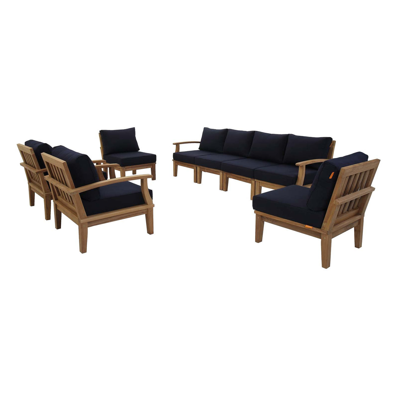Marina 8 Piece Outdoor Patio Teak Set, Natural Wood & Navy
