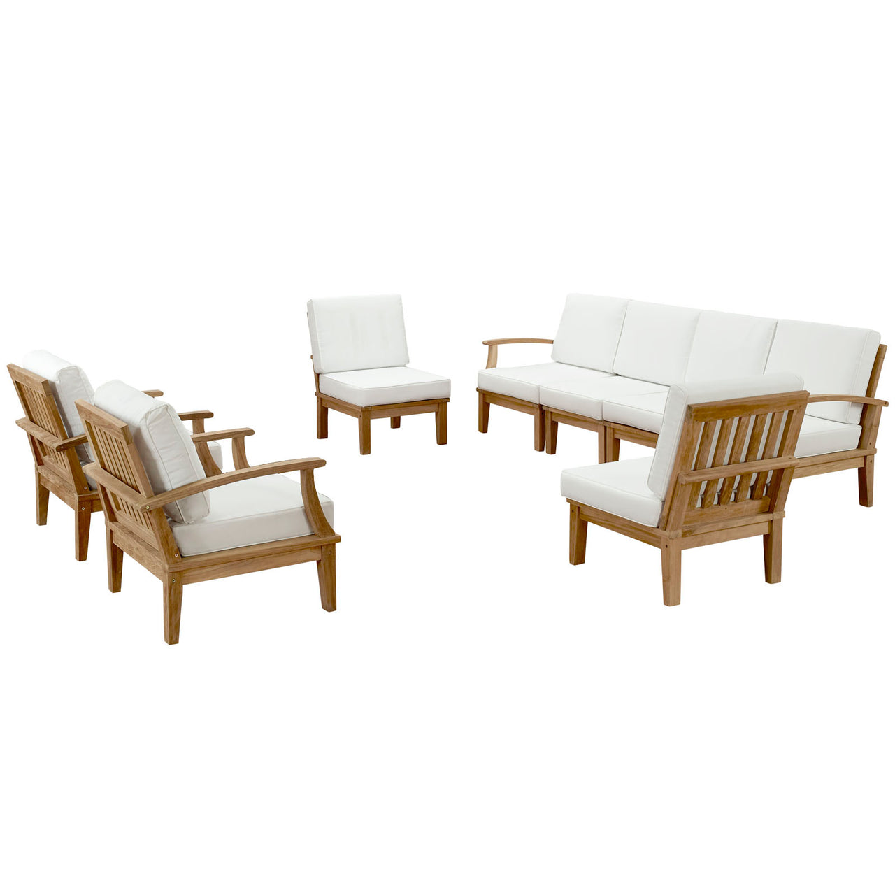Marina 8 Piece Outdoor Patio Teak Set, Natural Wood & White