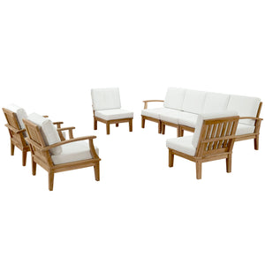 Marina 8 Piece Outdoor Patio Teak Set, Natural Wood & White