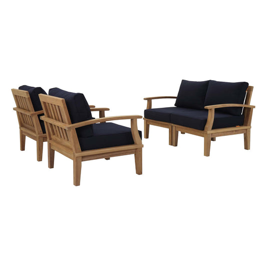 Shorehaven 4-Piece Alfresco Lounging Set, Natural Wood & Navy