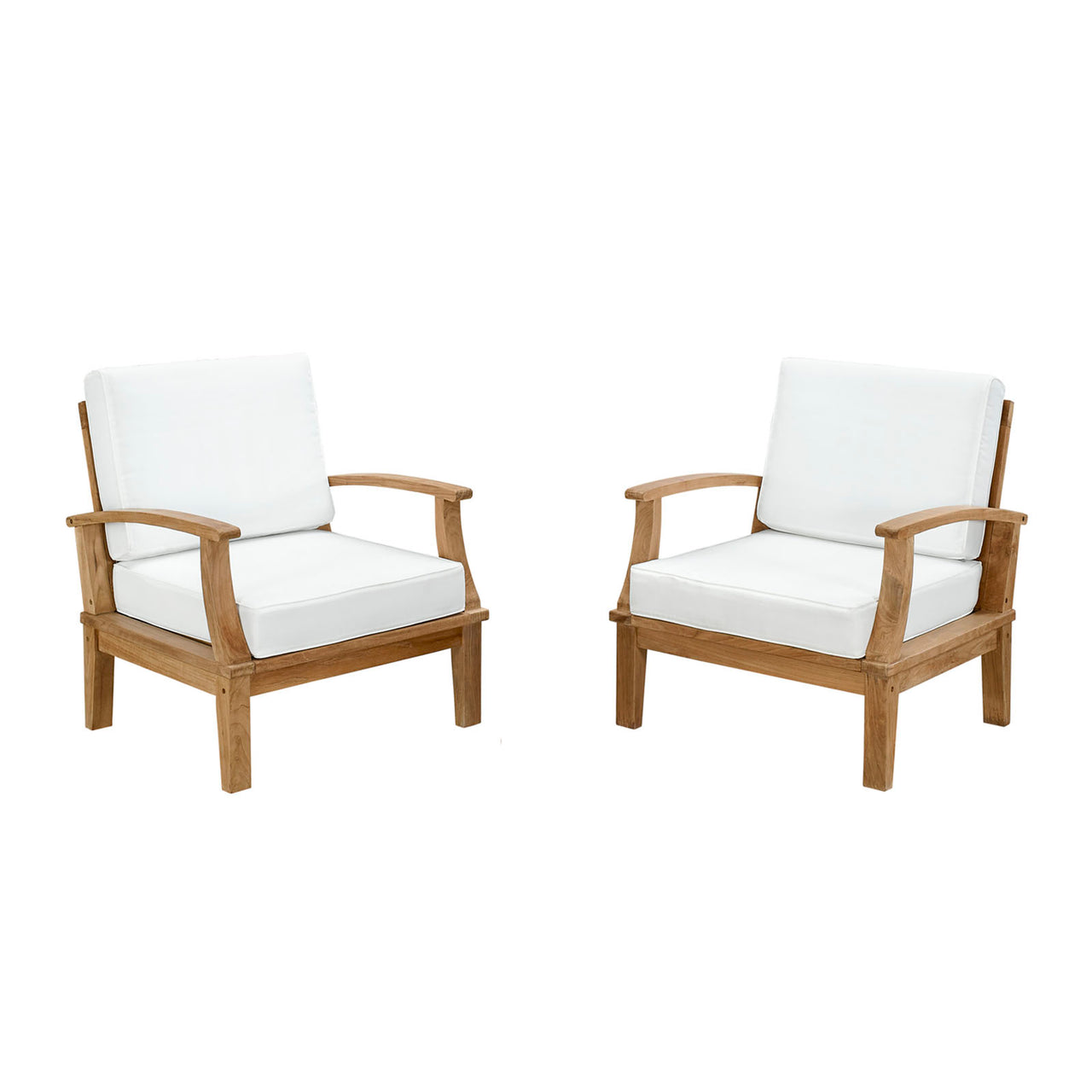 Marina 2 Piece Outdoor Patio Teak Set, Natural Wood & White