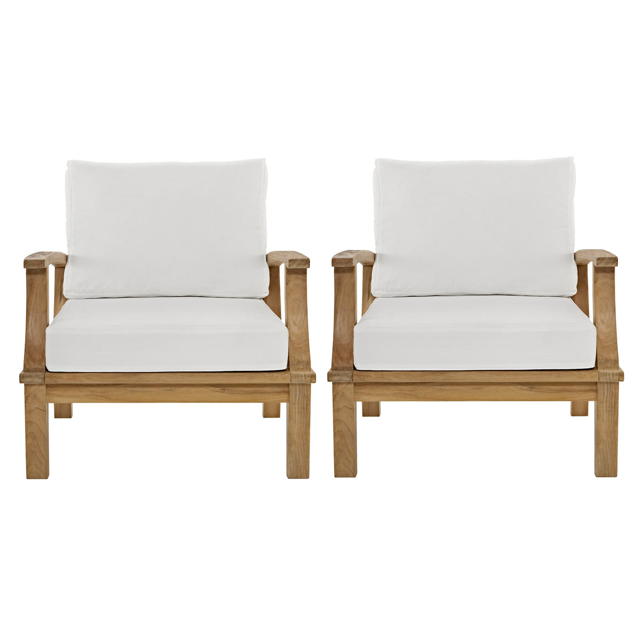 Marina 2 Piece Outdoor Patio Teak Set, Natural Wood & White