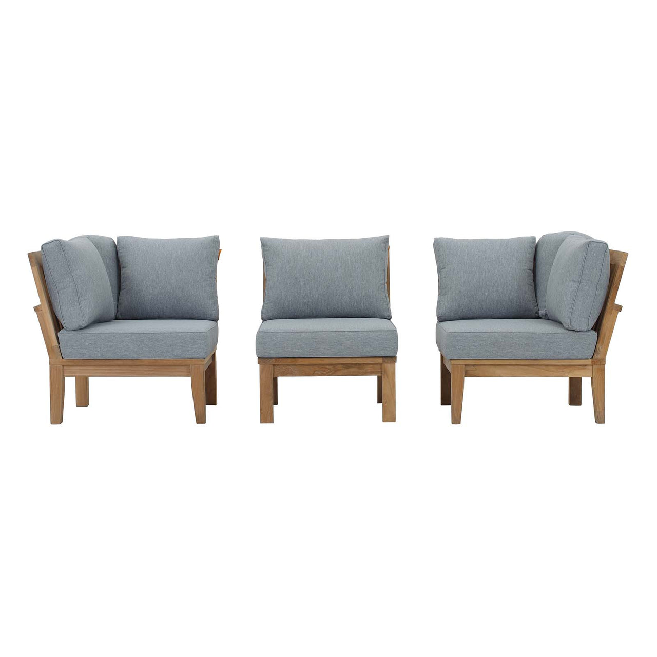 Marina 3 Piece Outdoor Patio Teak Set, Natural Wood & Gray