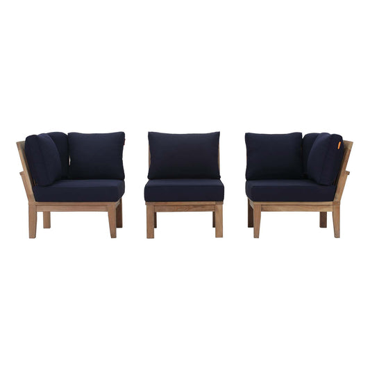 Shorehaven 3-Piece Alfresco Lounging Set, Natural Wood & Navy