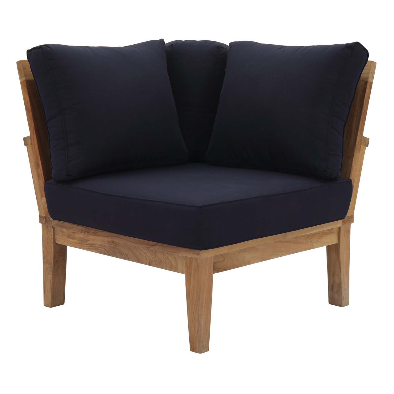 Marina 3 Piece Outdoor Patio Teak Set, Natural Wood & Navy