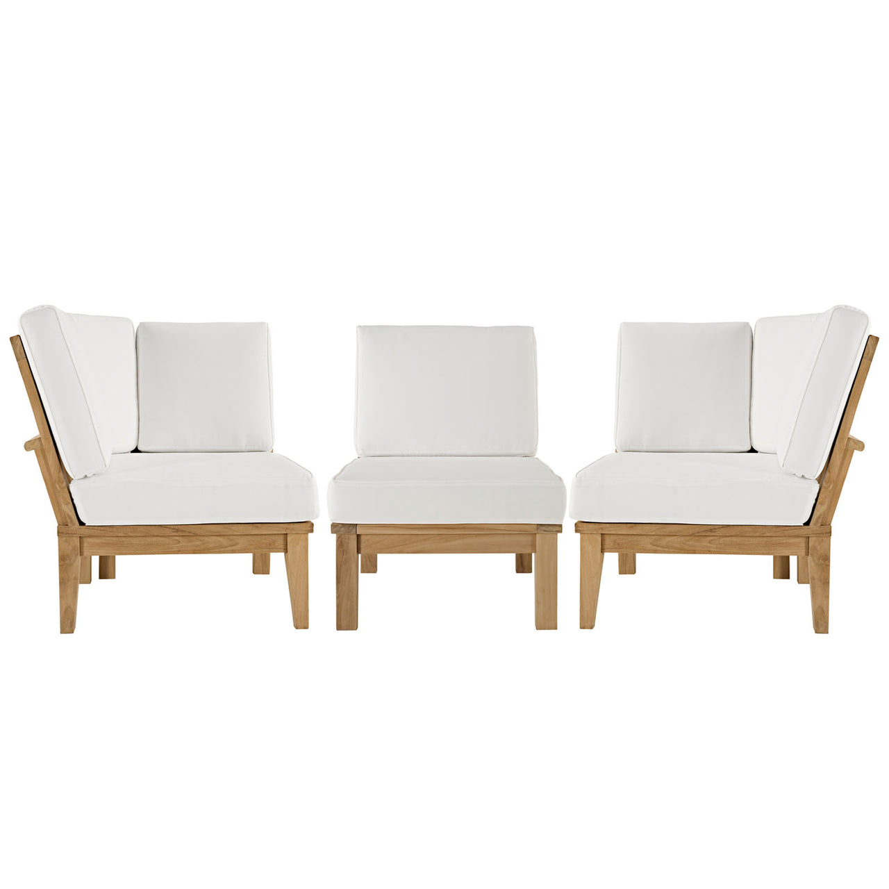 Marina 3 Piece Outdoor Patio Teak Set, Natural Wood & White
