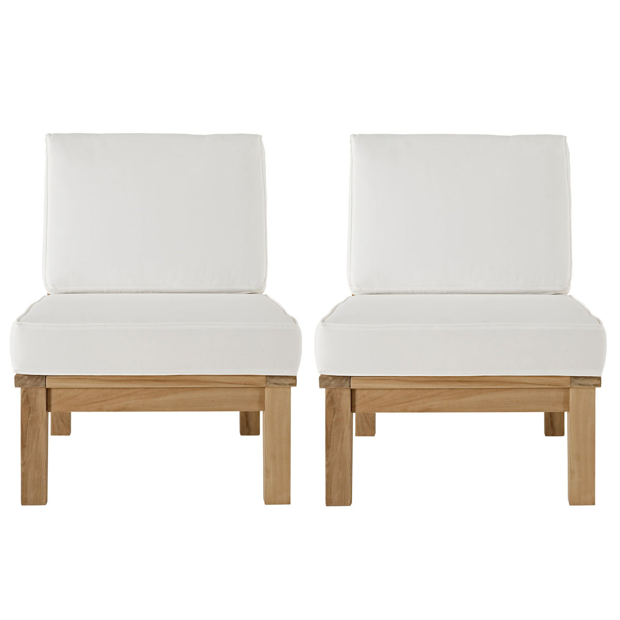 Marina 2 Piece Outdoor Patio Teak Set, Natural Wood & White