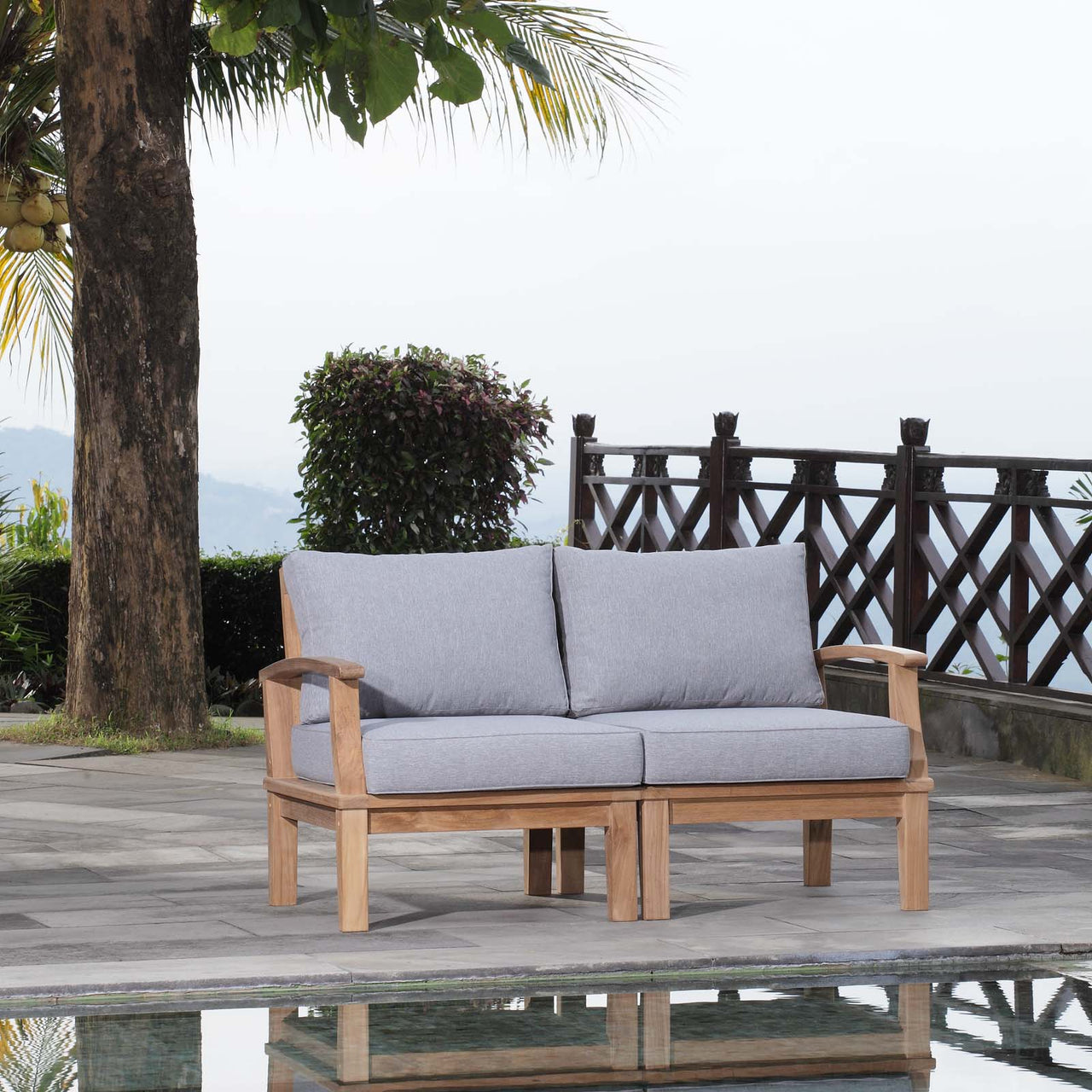 Marina 2 Piece Outdoor Patio Teak Set, Natural Wood & Gray