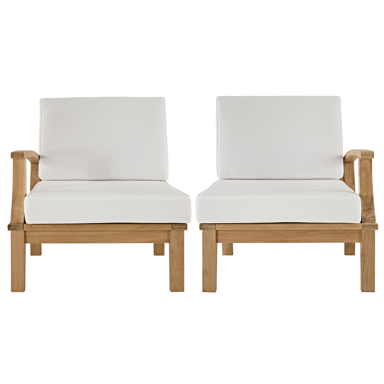Marina 2 Piece Outdoor Patio Teak Set, Natural Wood & White