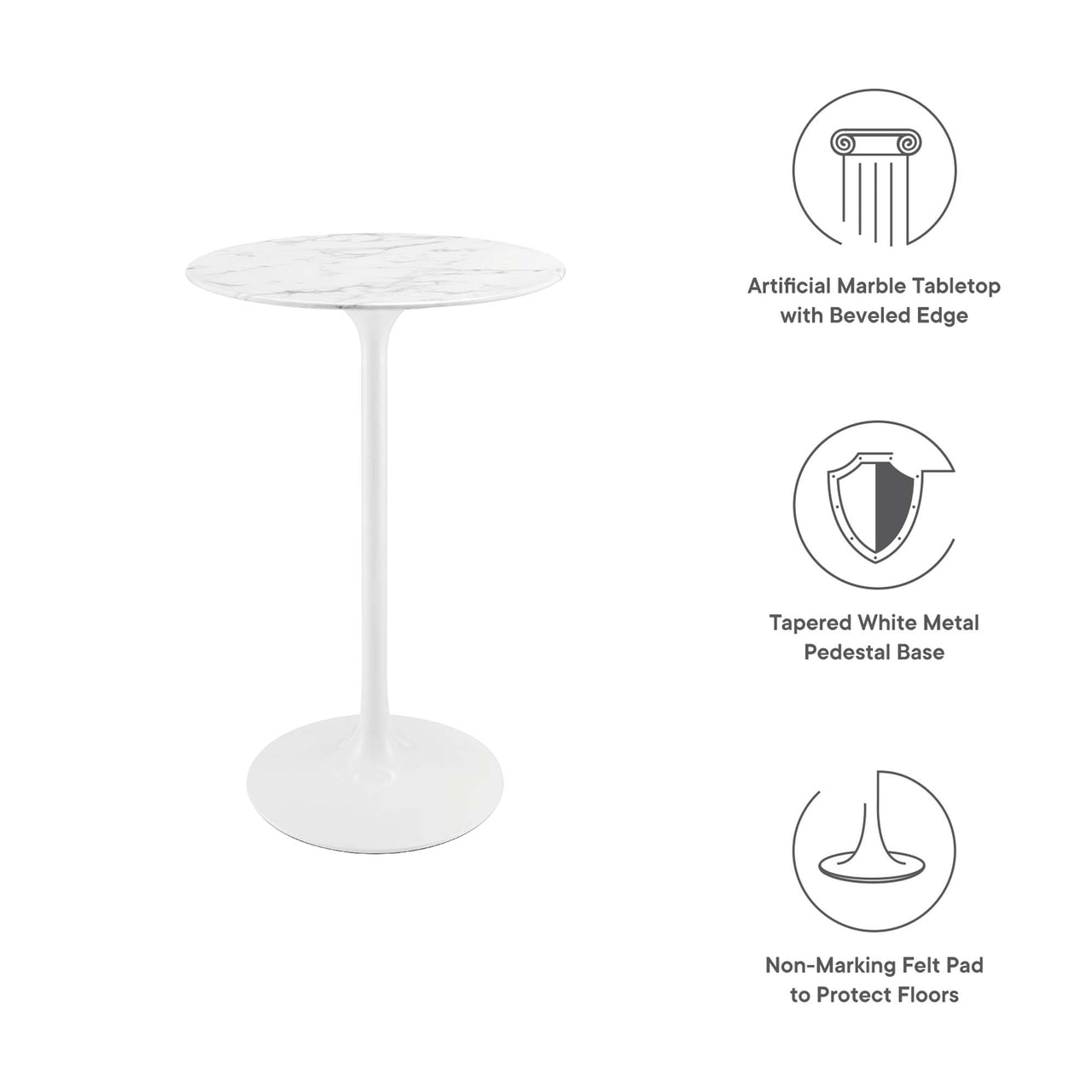 Ensemble Round Faux Marble Bar Table, White
