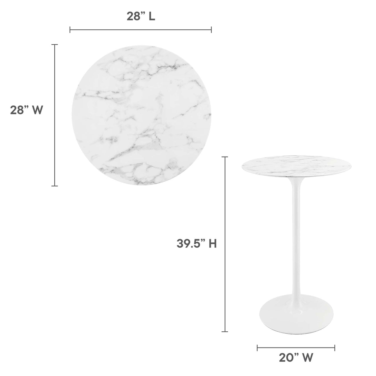 Ensemble Round Faux Marble Bar Table, White