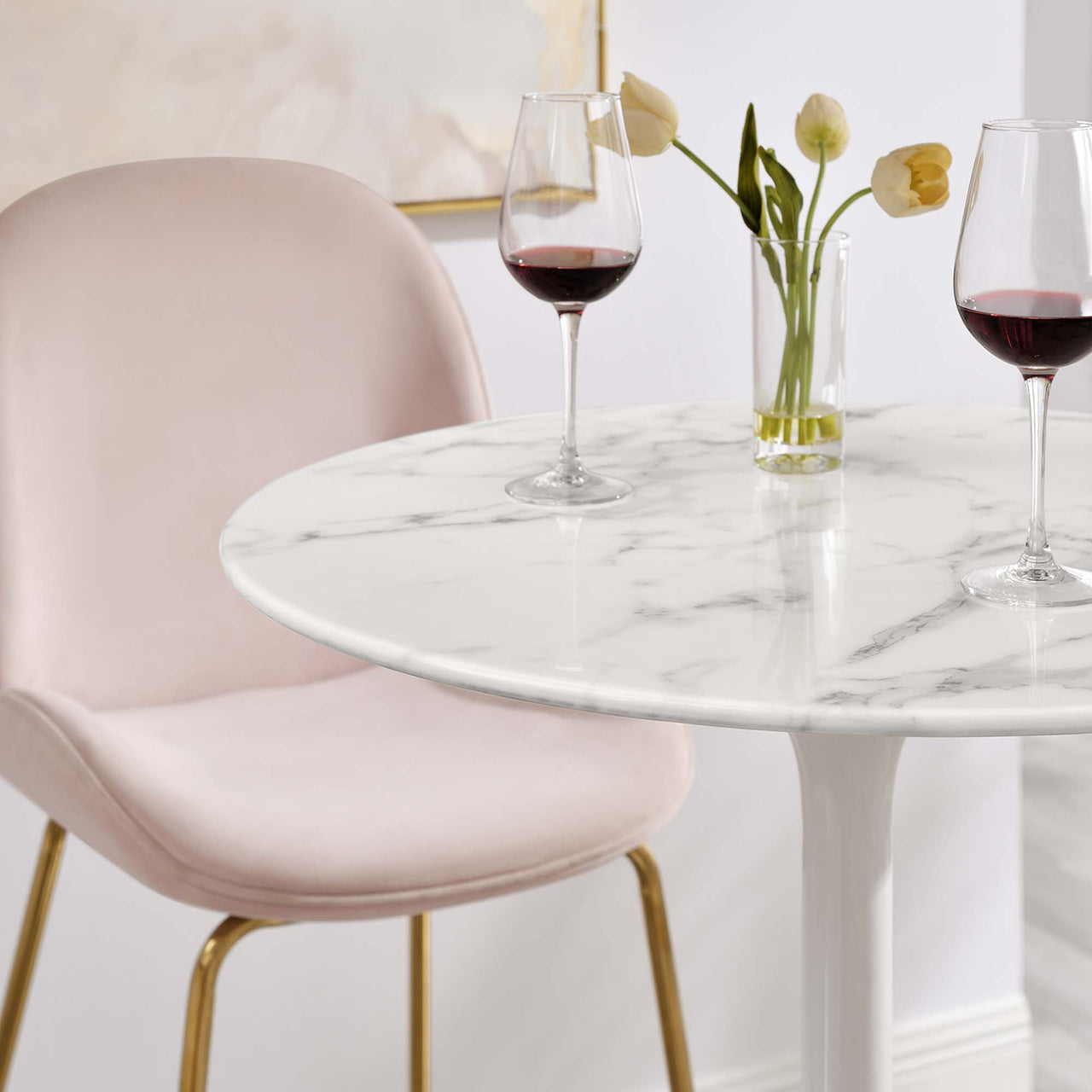 Ensemble Round Faux Marble Bar Table, White