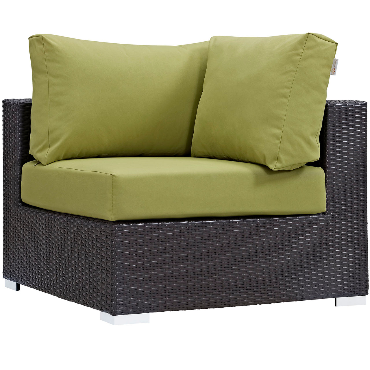 Convene Outdoor Patio Corner Chair | Outdoor Modular Sectional Component, Espresso & Peridot