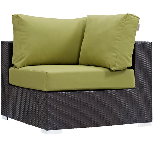 Conversation Alfresco Corner Chair | Outdoor Modular Sectional Component, Espresso & Peridot