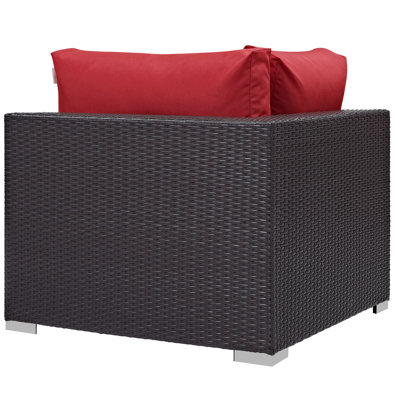 Conversation Alfresco Corner Chair | Outdoor Modular Sectional Component, Espresso & Red