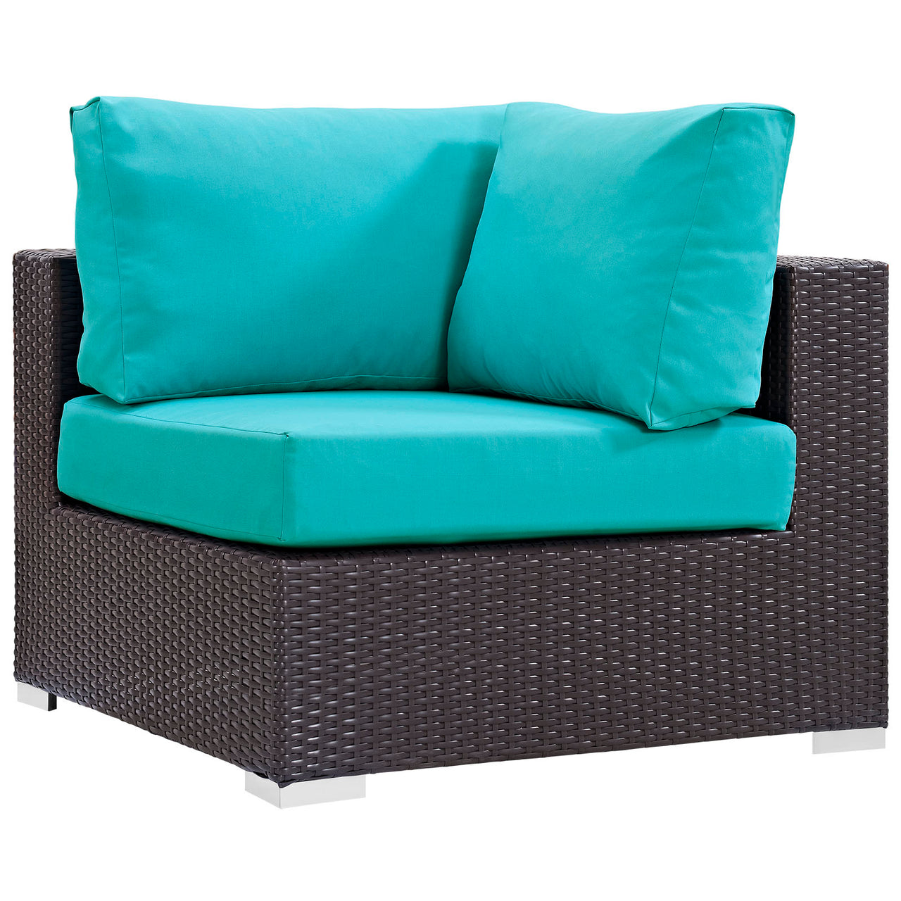 Convene Outdoor Patio Corner Chair | Outdoor Modular Sectional Component, Espresso & Turquoise