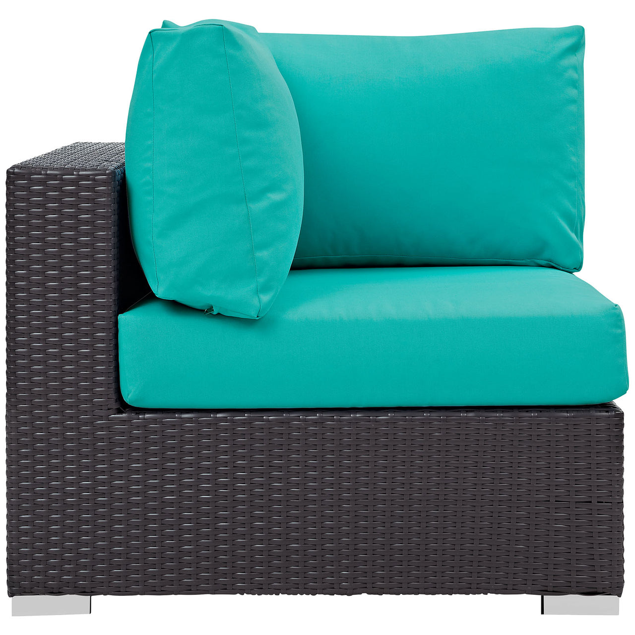 Convene Outdoor Patio Corner Chair | Outdoor Modular Sectional Component, Espresso & Turquoise
